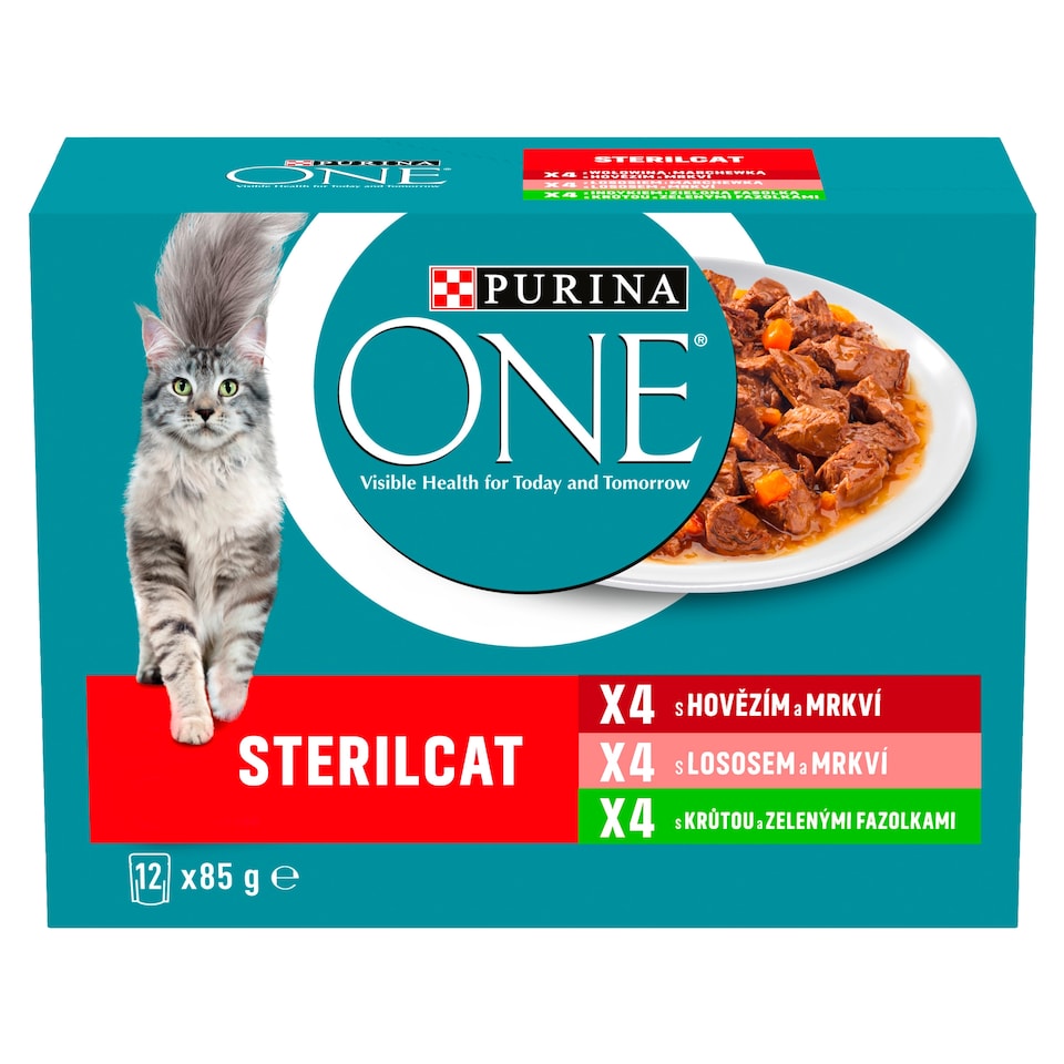 Obrázek 1 pro produkt Purina ONE Sterilised kapsičky pro kočky hovězí, losos, krůta ve šťávě 12 x 85g