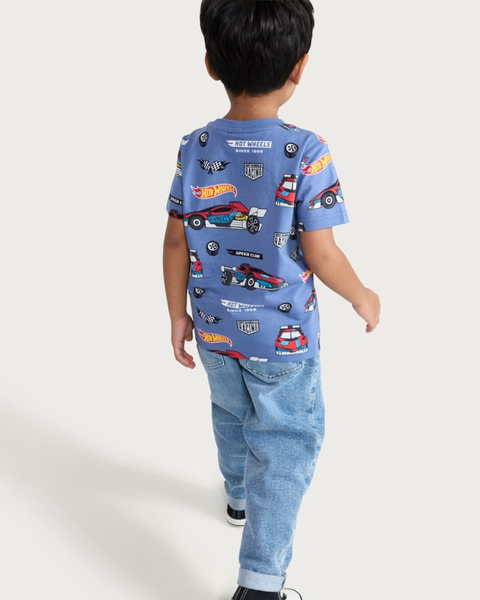 image 1 of Hot Wheels Pure Cotton Racing Print T-Shirt in Blue