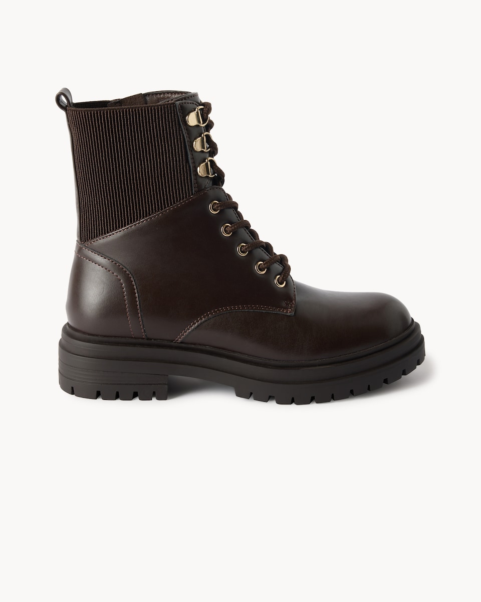 image 1 of F&F Faux Leather Lace Up Ankle Boots in Brown