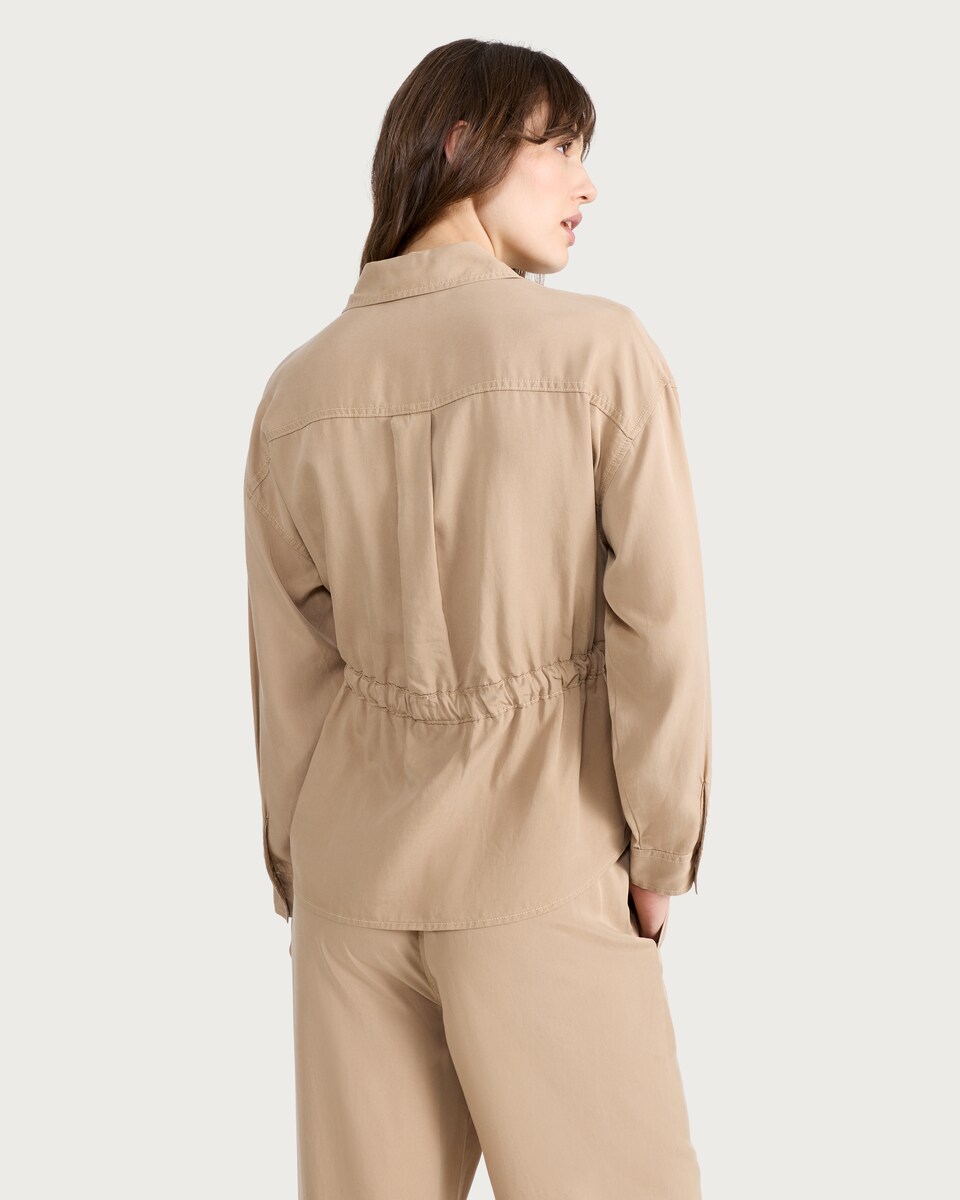 image 1 of F&F Pure Lyocell Belted Long Sleeved Co-ord Shirt in Neutral