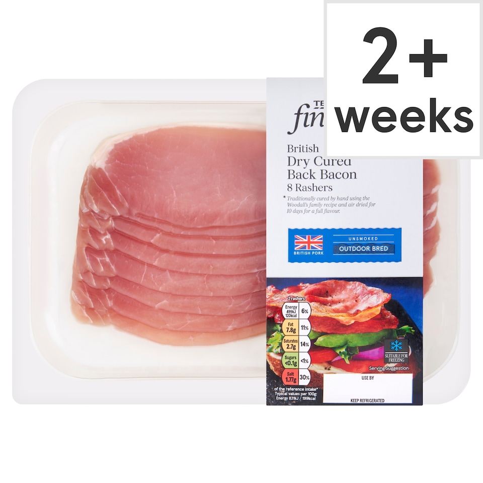 Tesco Finest Unsmoked Dry Cure Back Bacon 8 Pack 240G