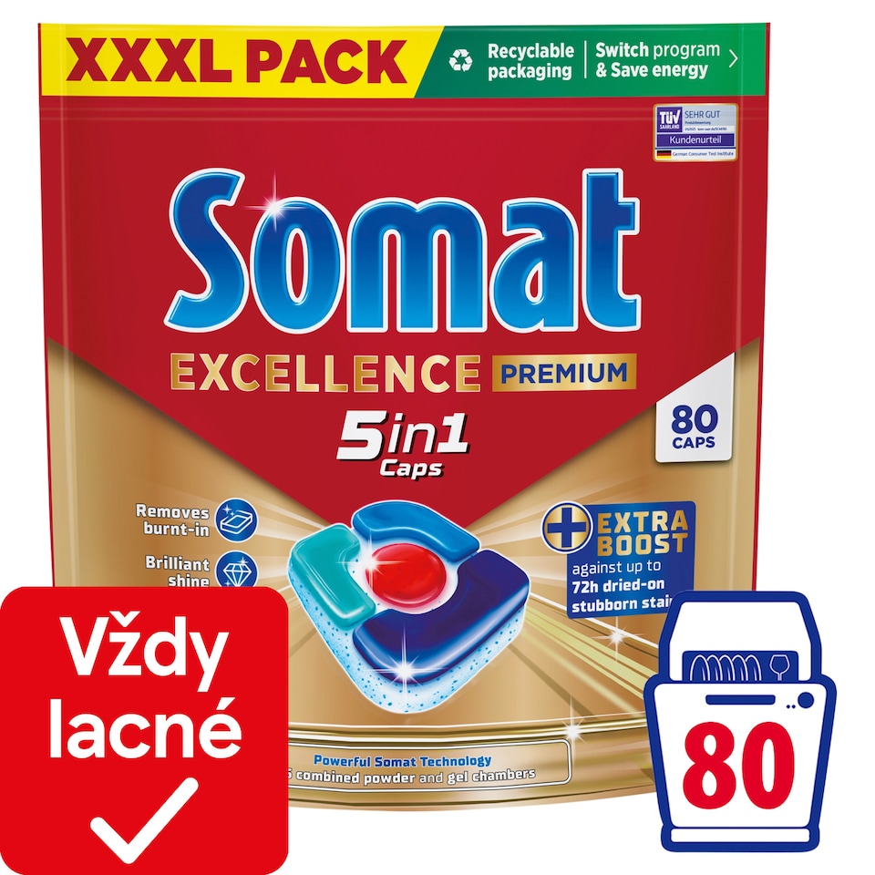 Somat Excellence Premium 5in1 Dishwasher Tablets 80 pcs 1488 g