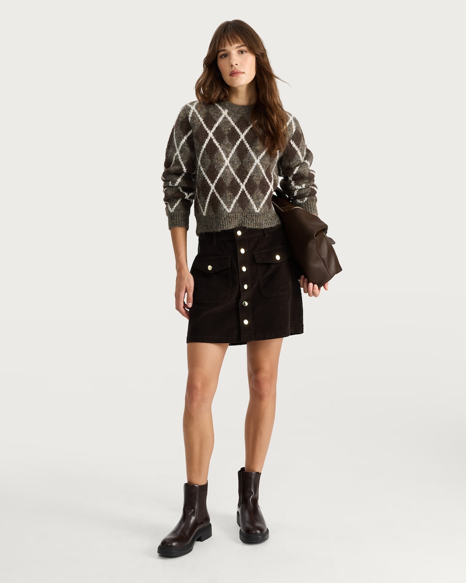 image 1 of The F&F Edit Knitted Argyle Pattern Jumper with Wool in Brown