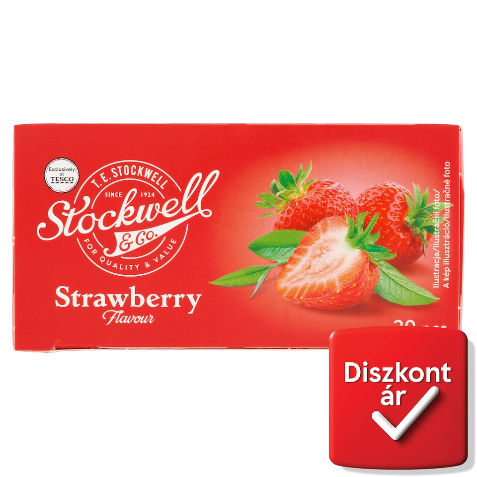 Stockwell & Co. aromatizált, filteres gyümölcstea eperrel ízesítve 20 filter 40 g