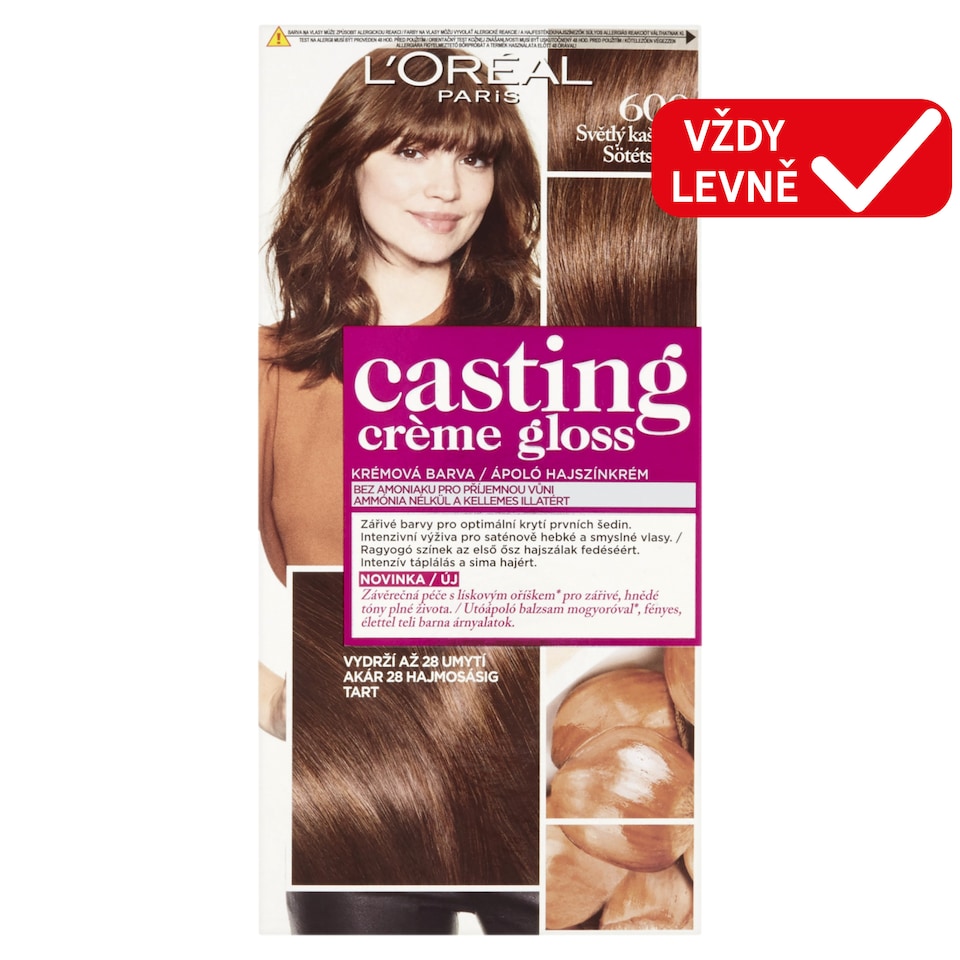L'Oréal Paris Casting Creme Gloss semipermanentní barva na vlasy  600 světlý kaštan, 48 +72 +60 ml