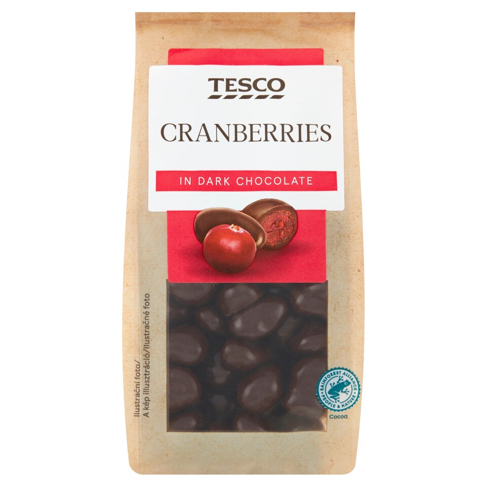 Tesco Kandované klikvy v hořké čokoládě 150g