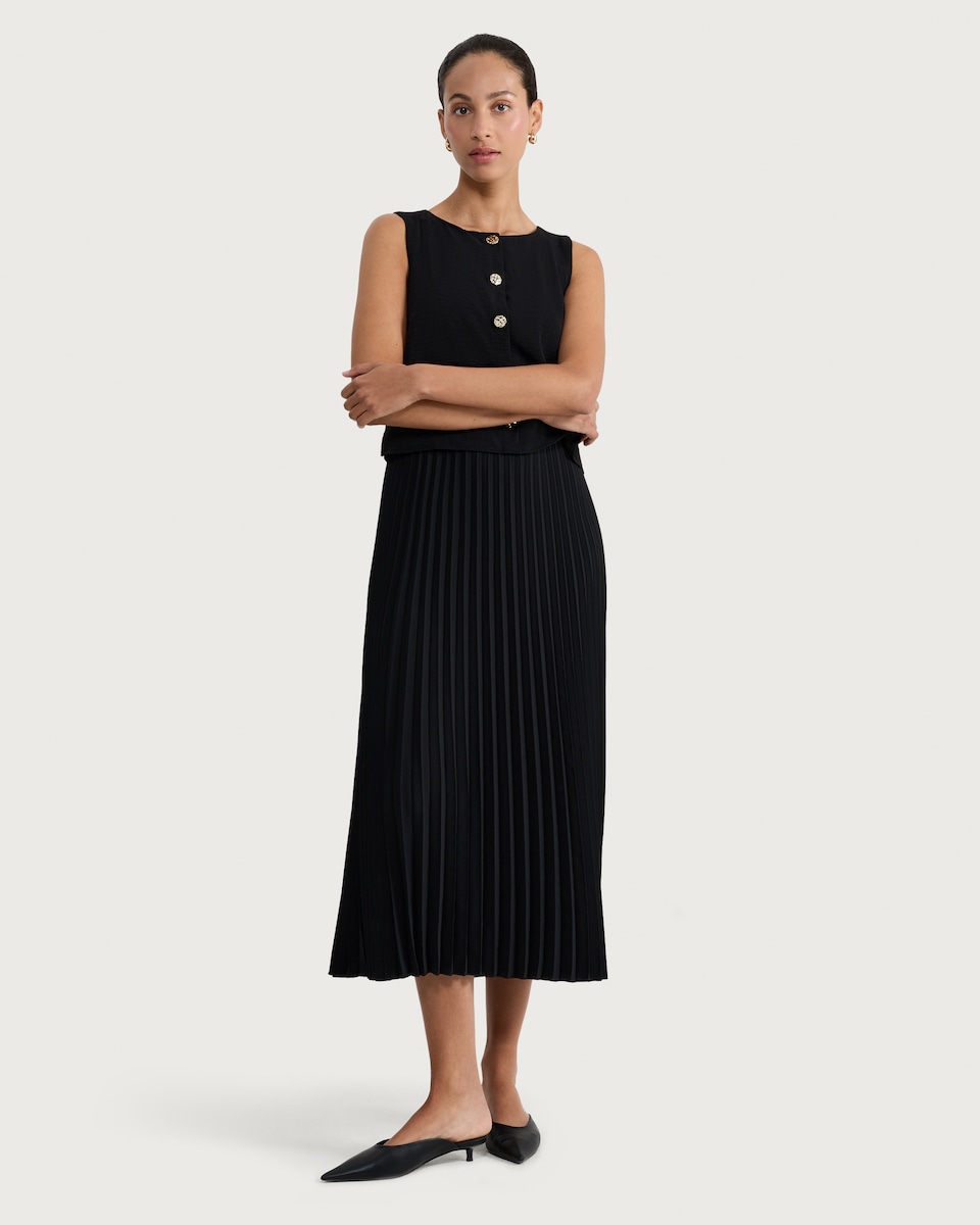 image 1 of F&F Button Front Pleated Sleeveless Midi Dress in Black