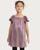 image 3 of F&F Girls Pleated Metallic Flutter Sleeved Dress in Pink