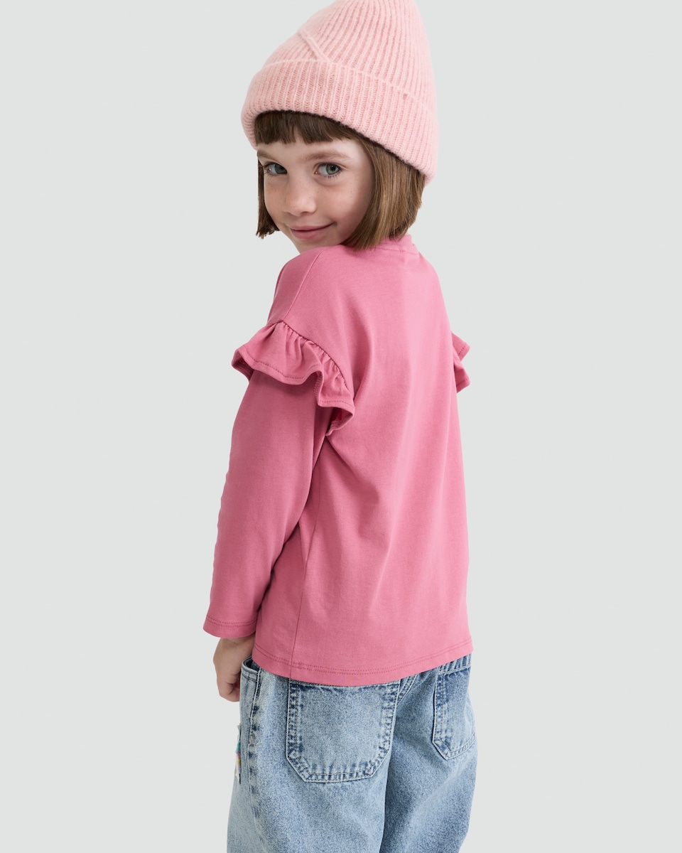 image 1 of F&F Girls Pure Cotton Bow Print Long Sleeved Top in Burgundy