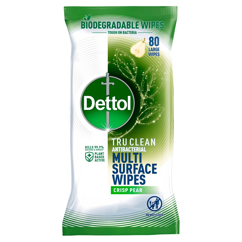 image 1 of Dettol Tru Clean Biodegradable Pear Antibacterial Wipe 80S