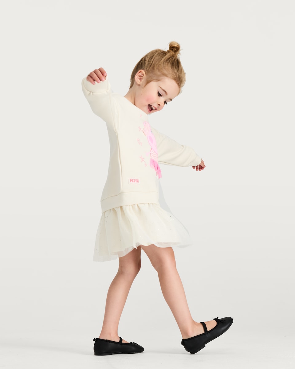 image 1 of Peppa Pig Cotton Rich Tulle Hem Sweatshirt Dress in Cream