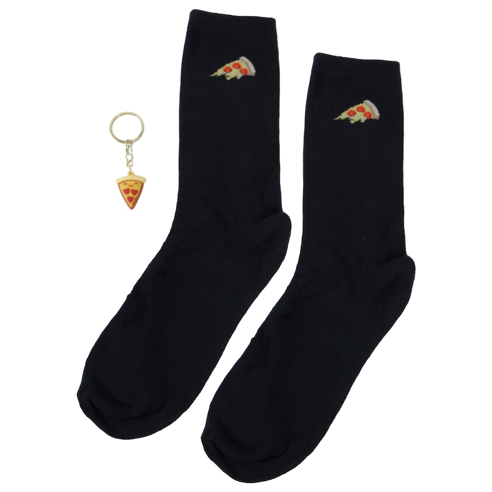 image 1 of Blue Sky Sock and Keyring Gift Set Pizza / Coffee Assortment