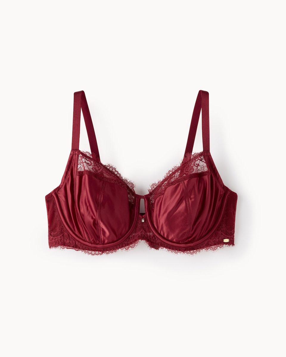 F&F Fuller Bust Lace Trim Wired Full Cup Bra in Red