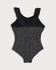 image 2 of F&F Girls Metallic Crinkle Textured Swimsuit in Black