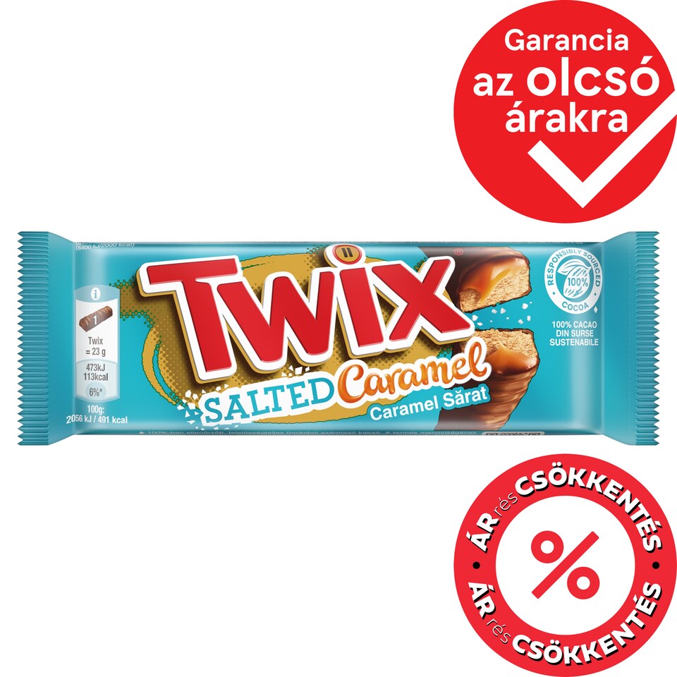 Twix Salted Caramel Biscuit Bar with Caramel Dipped in Milk Chocolate 2 x 23 g (46 g)