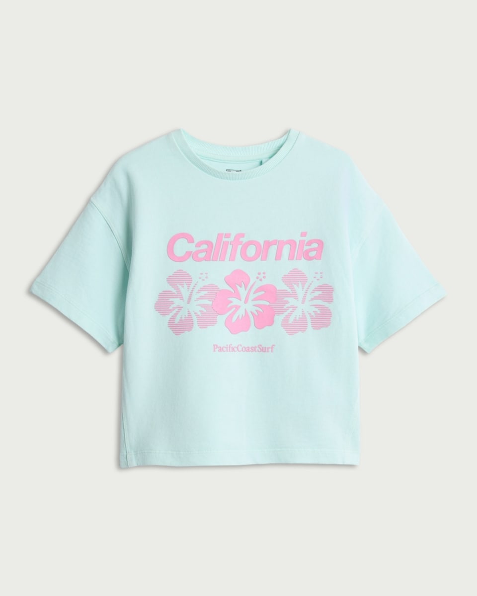 image 1 of F&F Girls Pure Cotton California Sweat Top in Turquoise