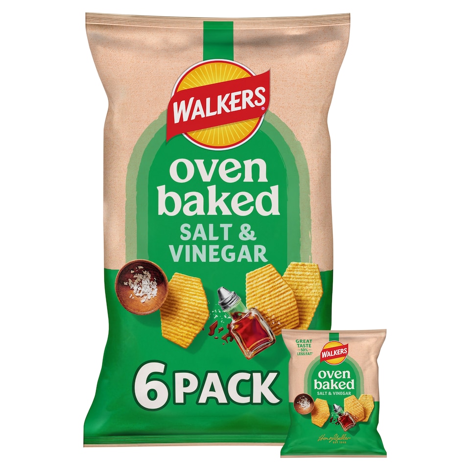 image 1 of Walkers Baked Salt & Vinegar Multipack Crisps 6x22g