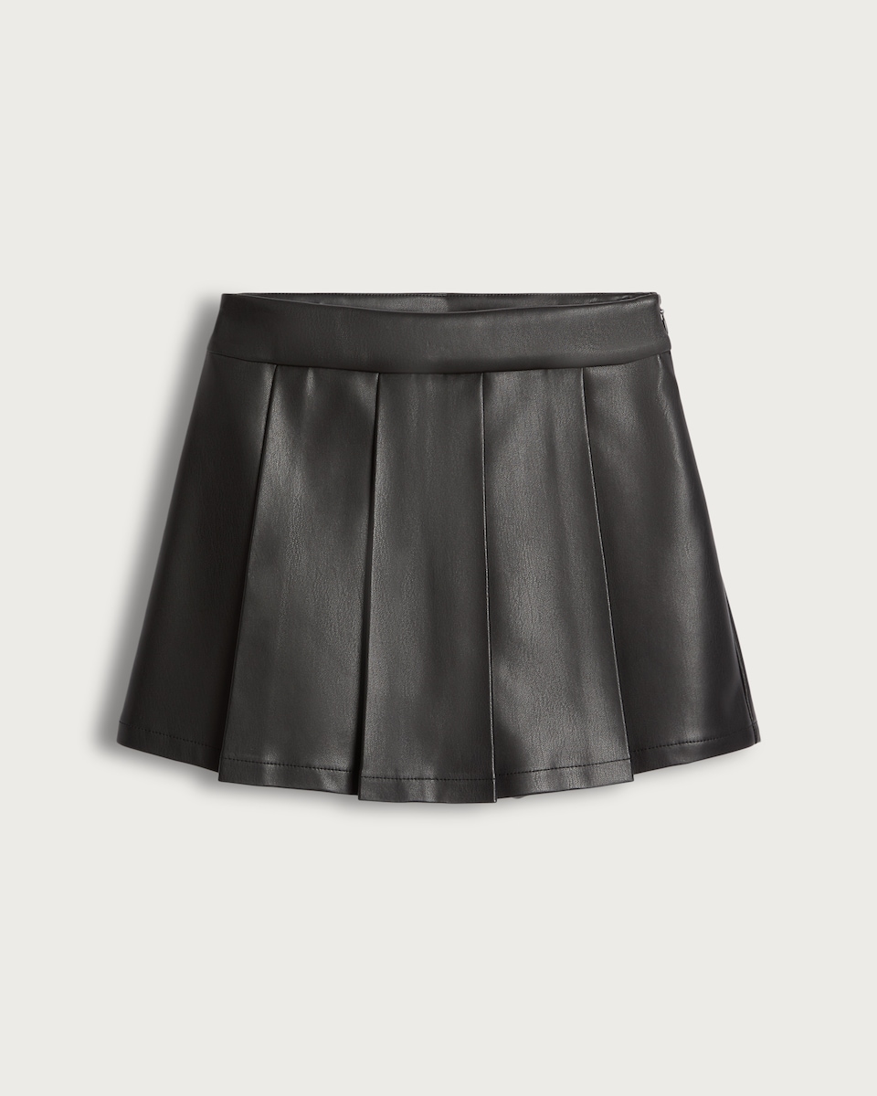 image 1 of F&F Girls Faux Leather Pleated Skort in Black