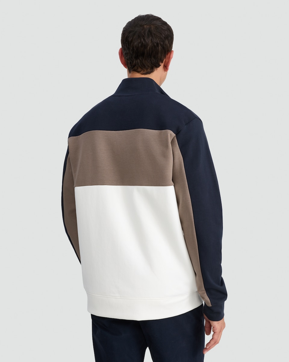 image 1 of F&F Cotton Rich Half-Zip Colour Block Sweatshirt in Navy