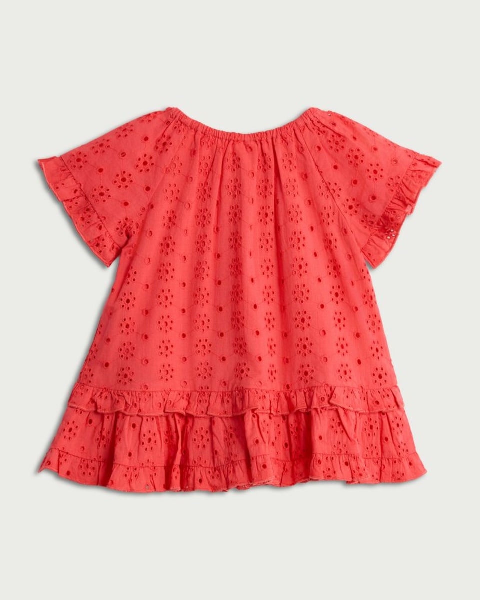 image 1 of F&F Baby Pure Cotton Broderie Short Sleeved Dress in Red