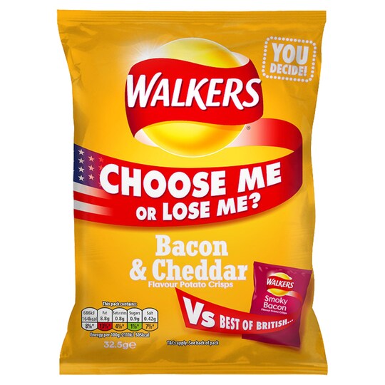 Walkers Bacon & Cheddar Crisps 32.5g Tesco Groceries