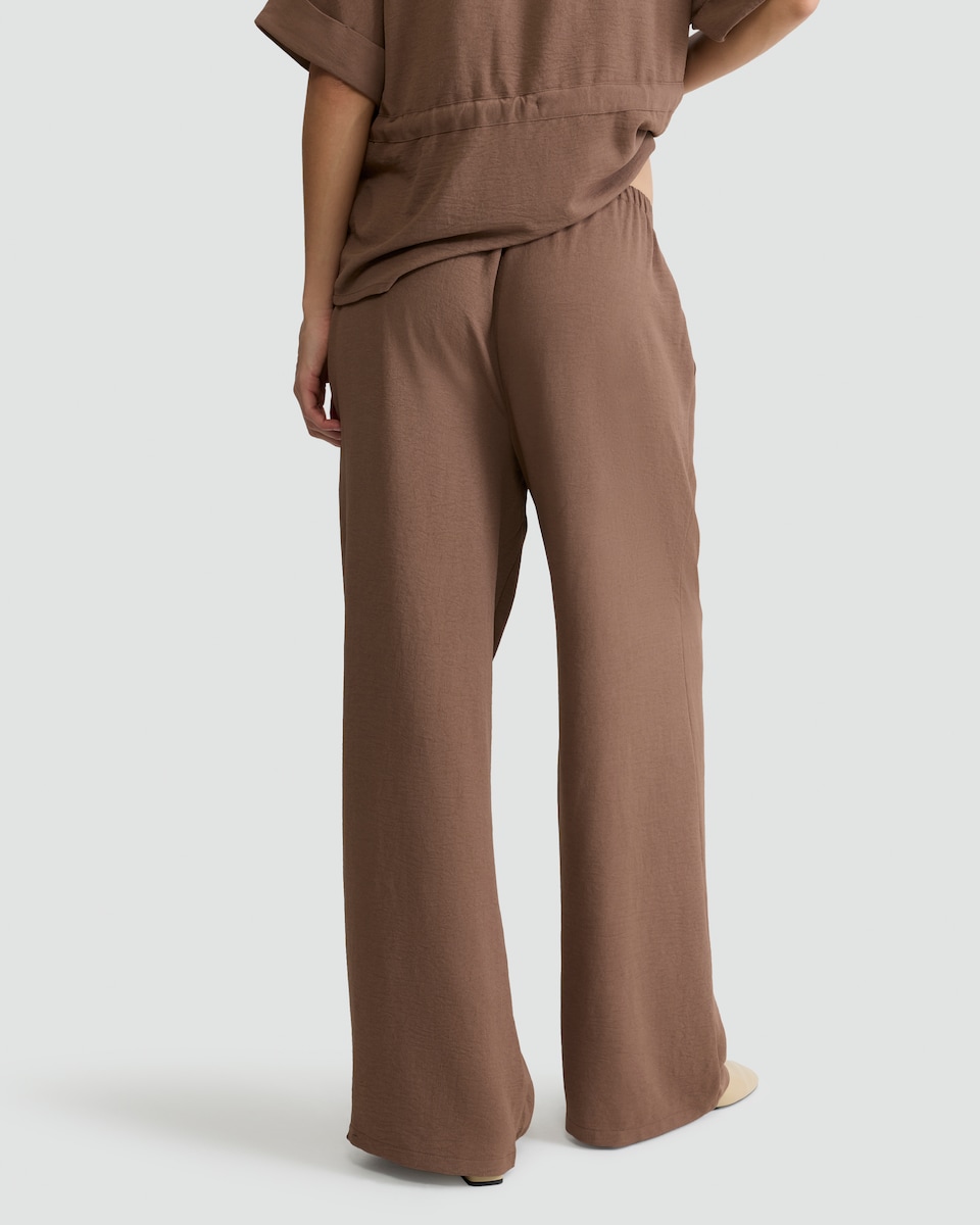 image 1 of F&F Wide Leg Elasticated Trousers in Brown