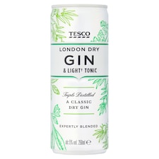 Tesco Gin & Low Calorie Tonic 250Ml