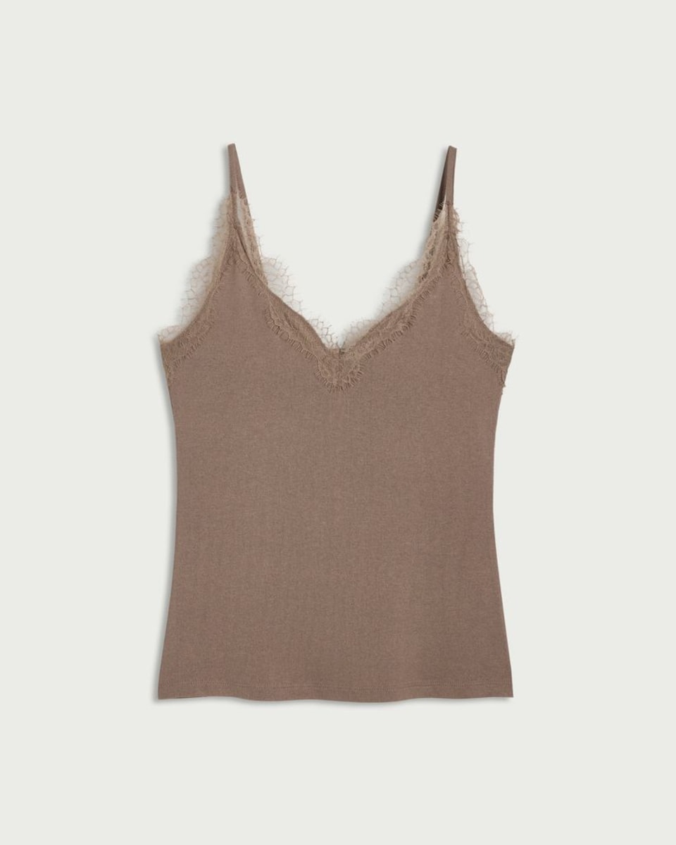 image 1 of F&F Lace Trim Strappy Vest in Mink