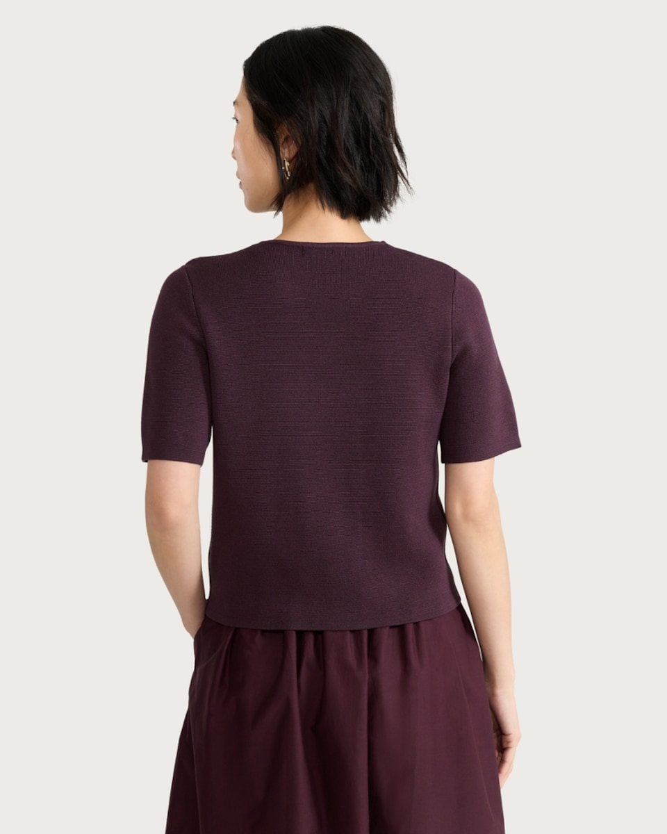 image 1 of The F&F Edit Knitted Double Breasted Short Sleeved Cardigan in Burgundy