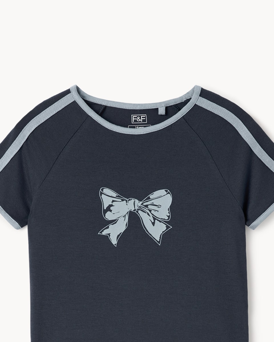 image 1 of F&F Active Girls Bow T-Shirt and Trousers Set in Blue