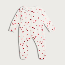 F&F Baby Cotton Rich Ribbed Heart Print Long Sleeved Sleepsuit in Red