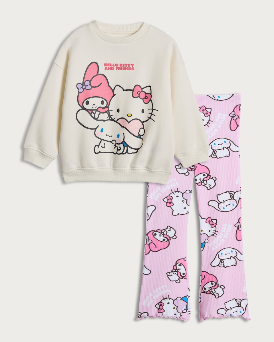 Hello Kitty 2-Pack Cotton Rich Sweatshirt and Flared Leggings Set in Cream