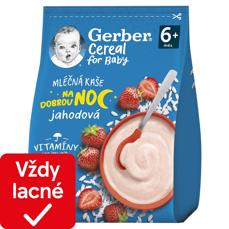 obrázok 1 z GERBER Cereal mliečna kaša jahodová Dobrú noc 230 g