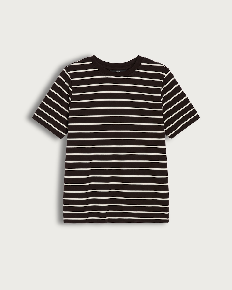 image 1 of F&F Pure Cotton Striped Short Sleeved T-Shirt in Multi Brown