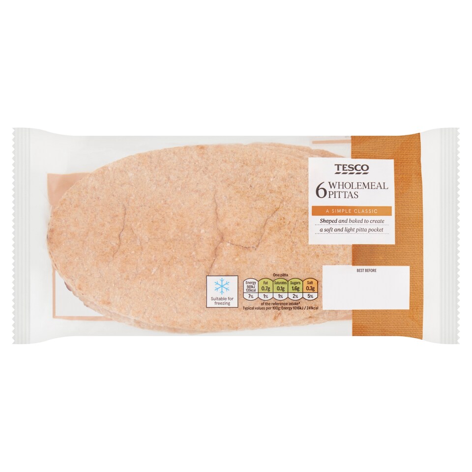 Tesco Wholemeal Pitta Bread 6 Pack Classic