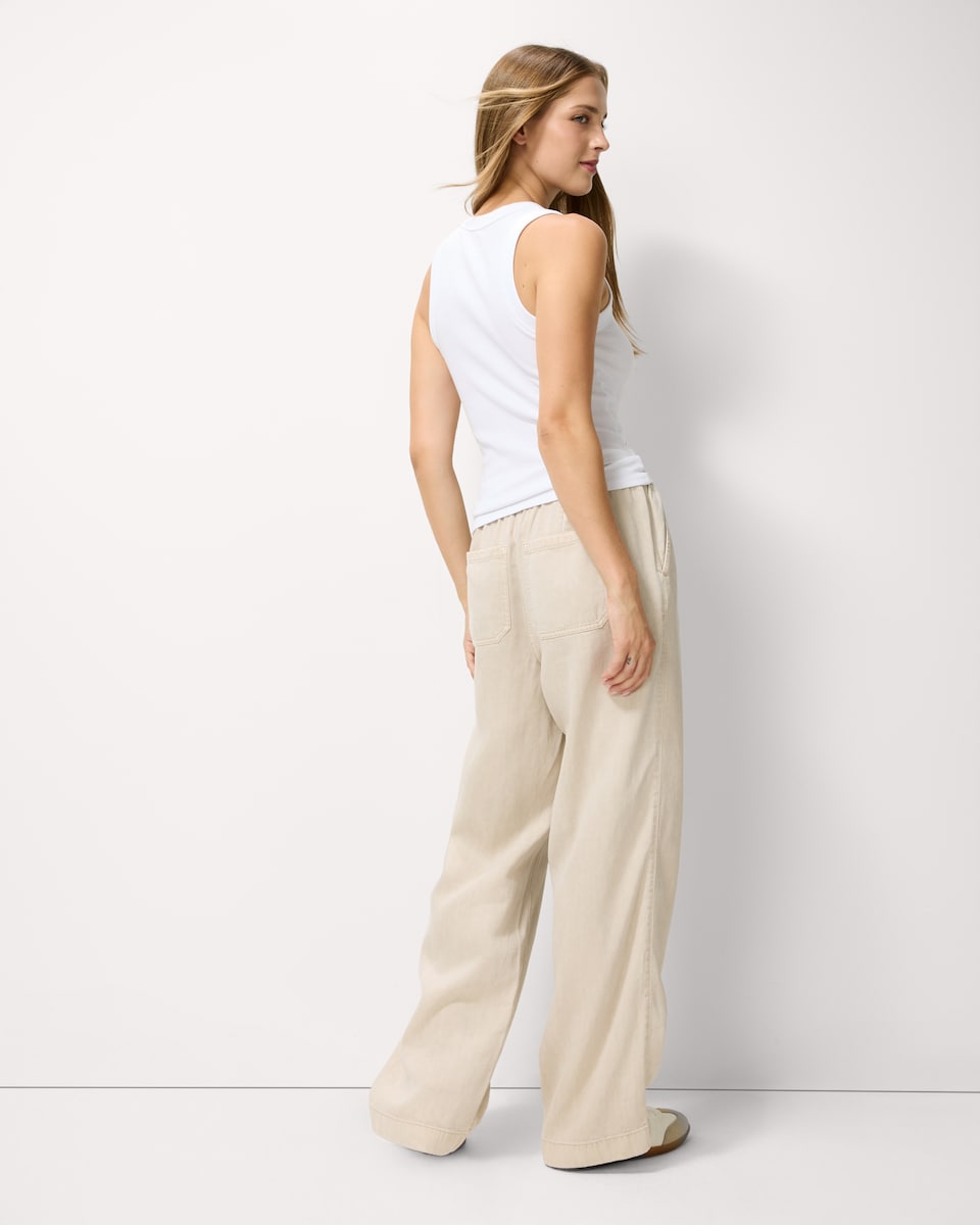 image 1 of F&F Pure Lyocell Wide Leg Trousers in Ecru