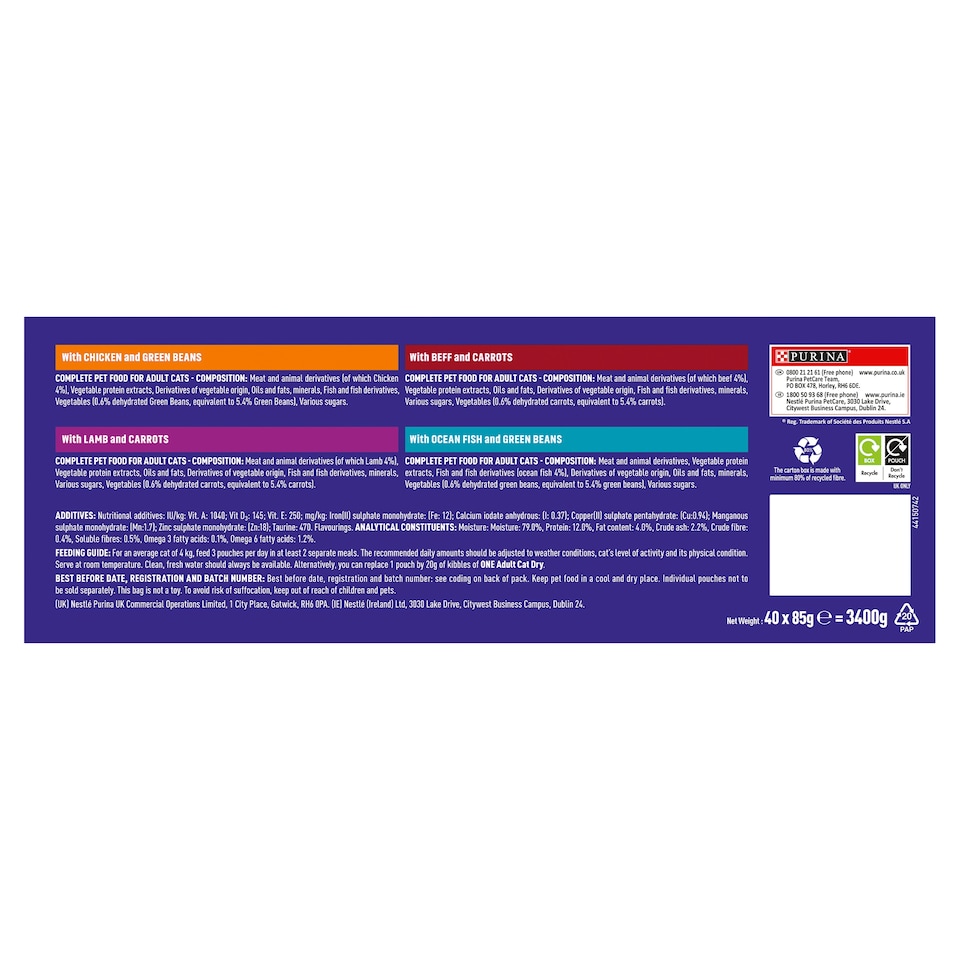 image 1 of Purina One Adult Mini Fillets Mix Cat Food 40X85g
