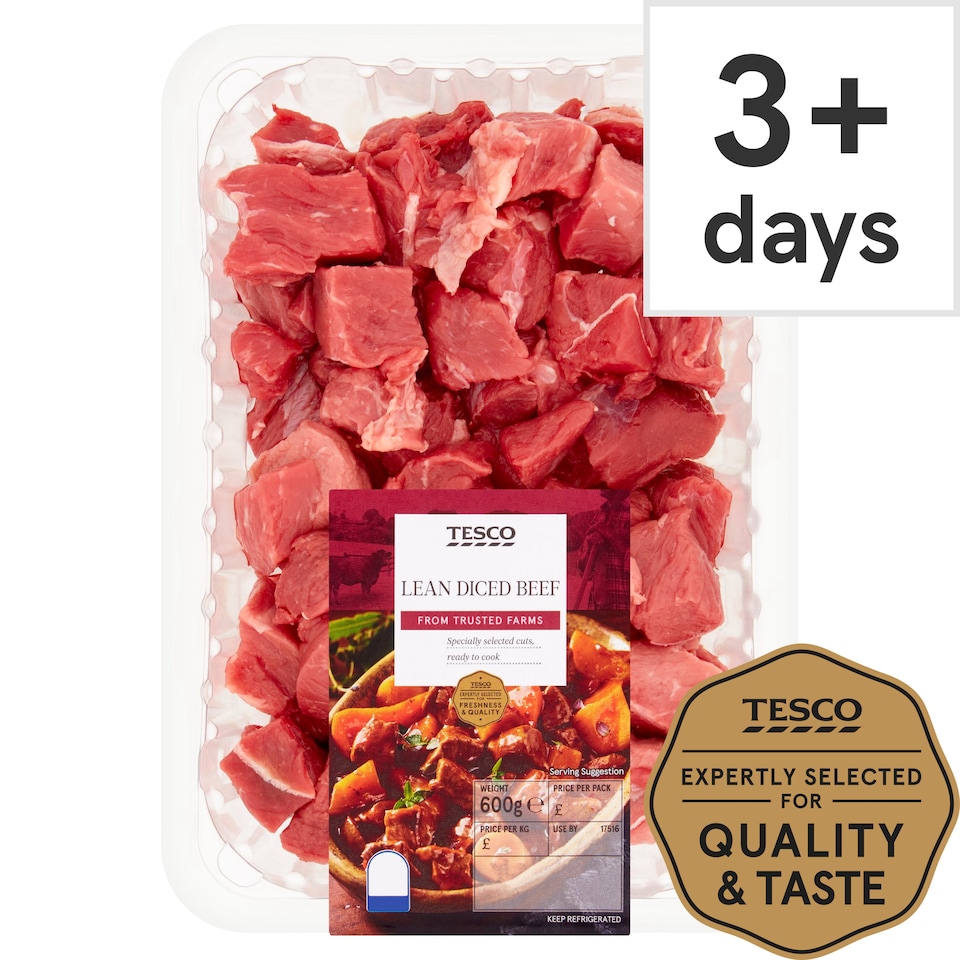 Tesco Lean Diced Beef 600G