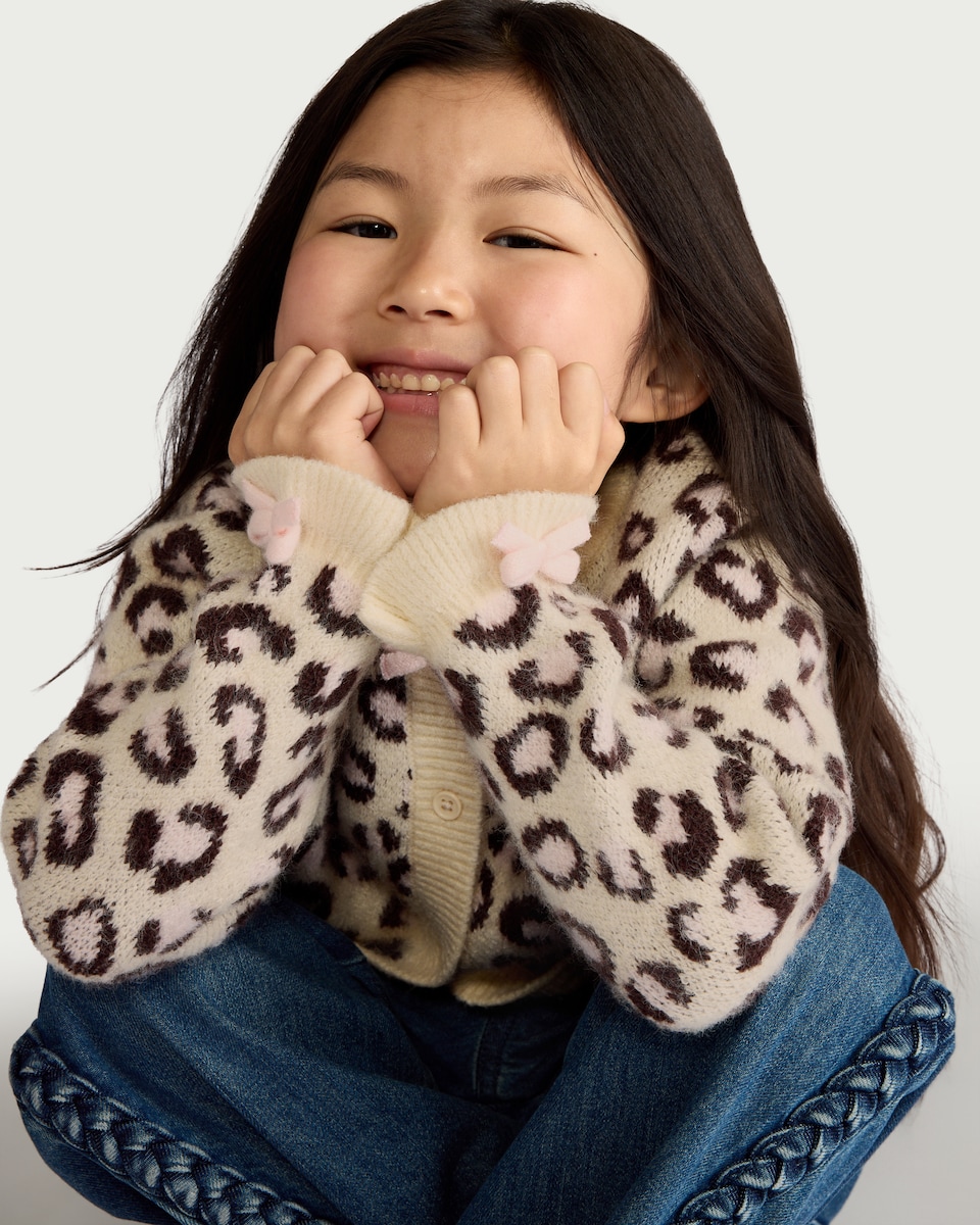 image 1 of F&F Girls Animal Print Cardigan in Multi Brown
