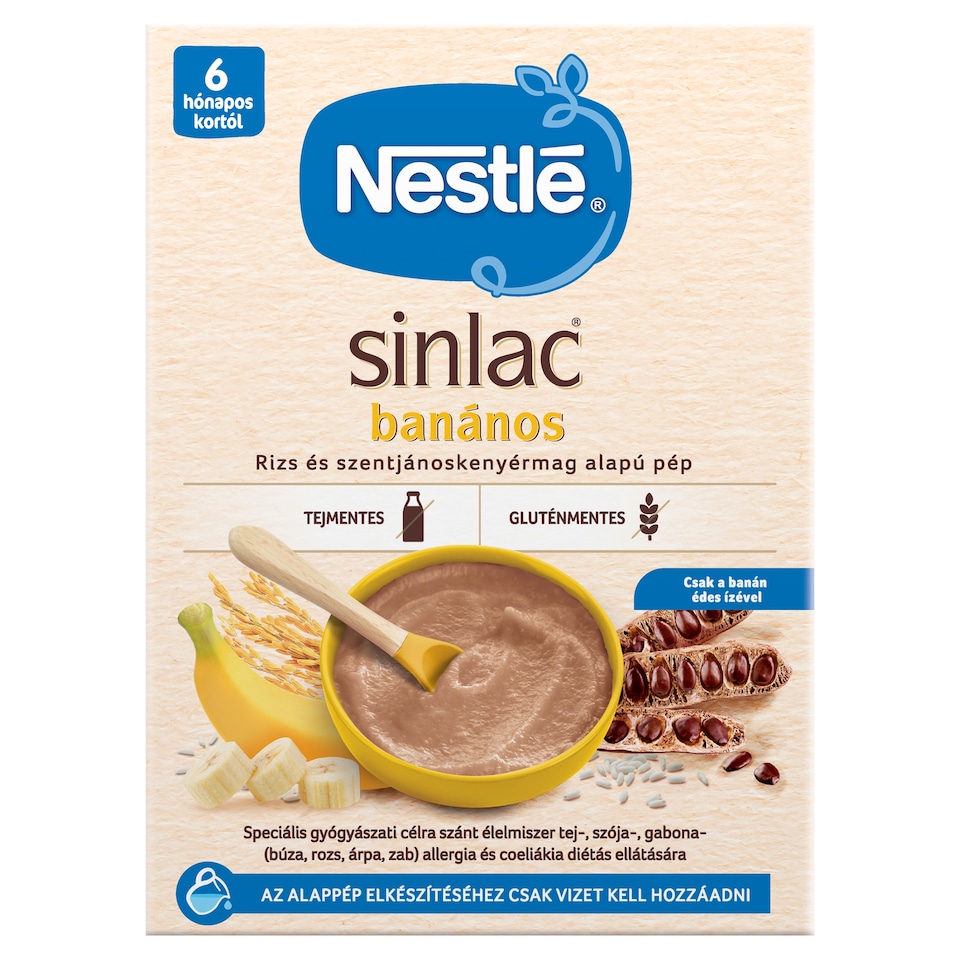 Nestlé Sinlac rizs és szentjánoskenyérmag alapú banános pép 6 hónapos kortól 300 g  1. kép