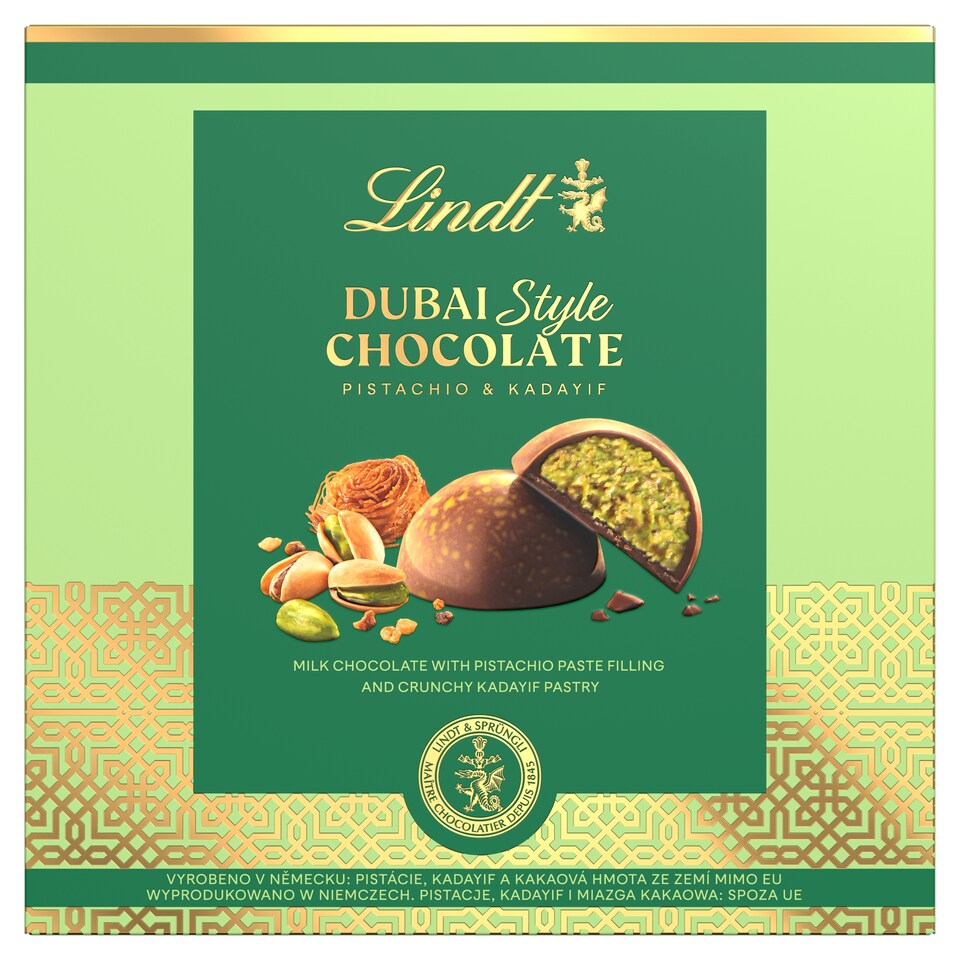Lindt Dubai Style tejcsokoládé pisztáciás és ropogós, pirított tésztás töltelékkel 90 g