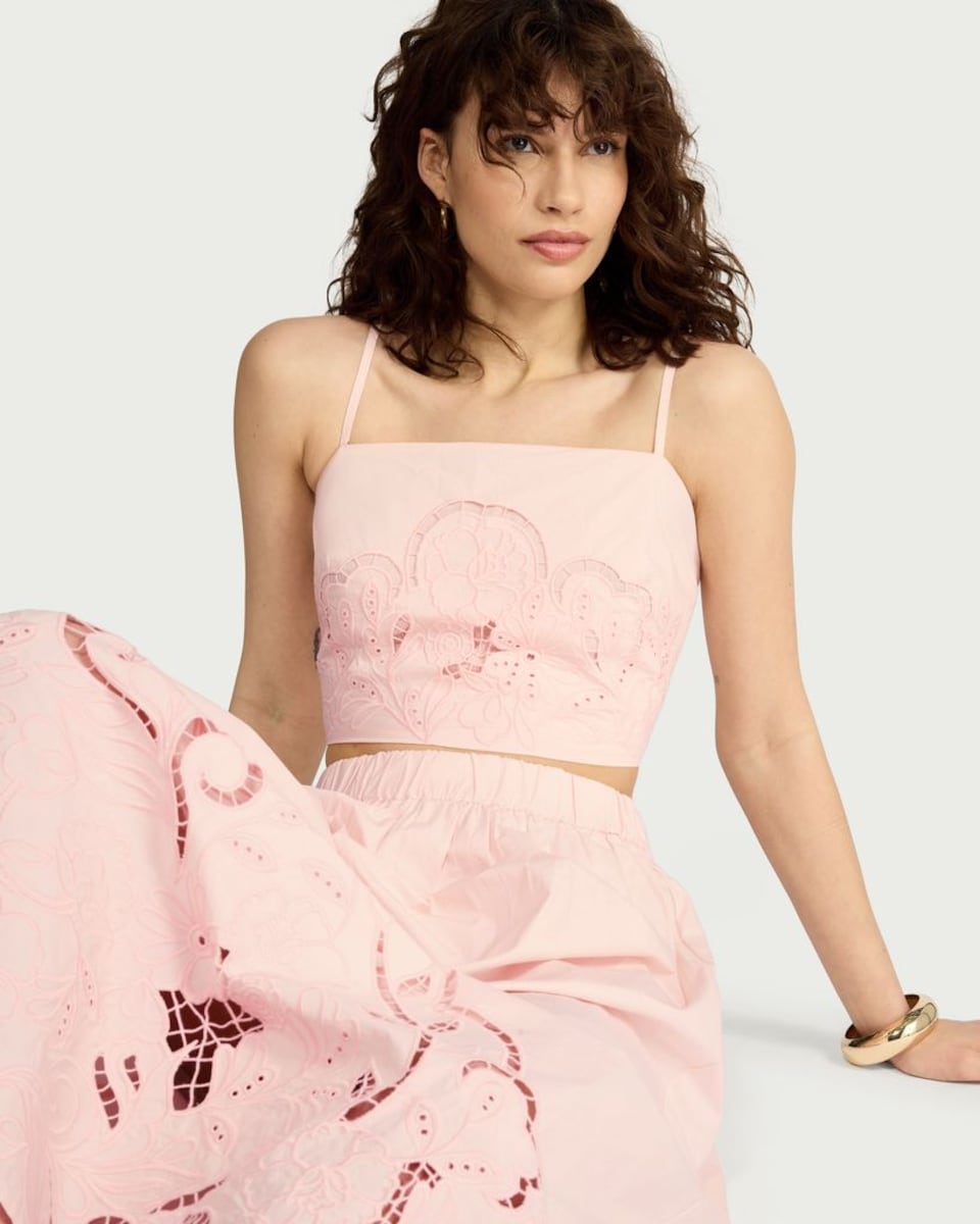 image 1 of F&F Pure Cotton Cutwork Co-ord Top in Pink