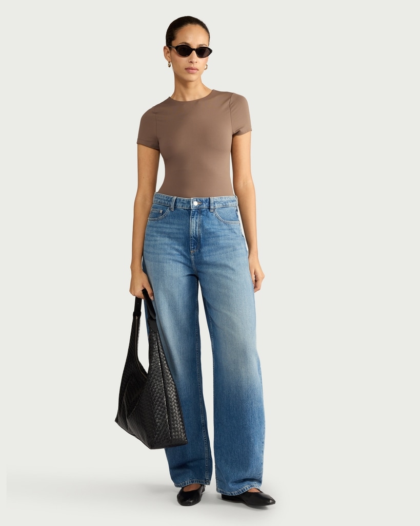 F&F Polyamide Short Sleeved Bodysuit in Brown