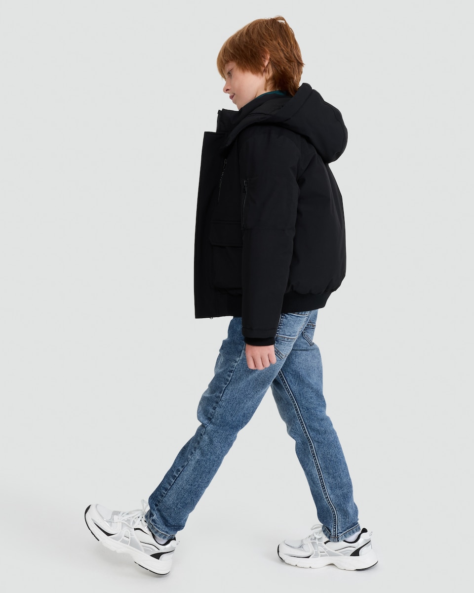 image 1 of F&F Boys Hooded Shower Resistant Jacket in Black