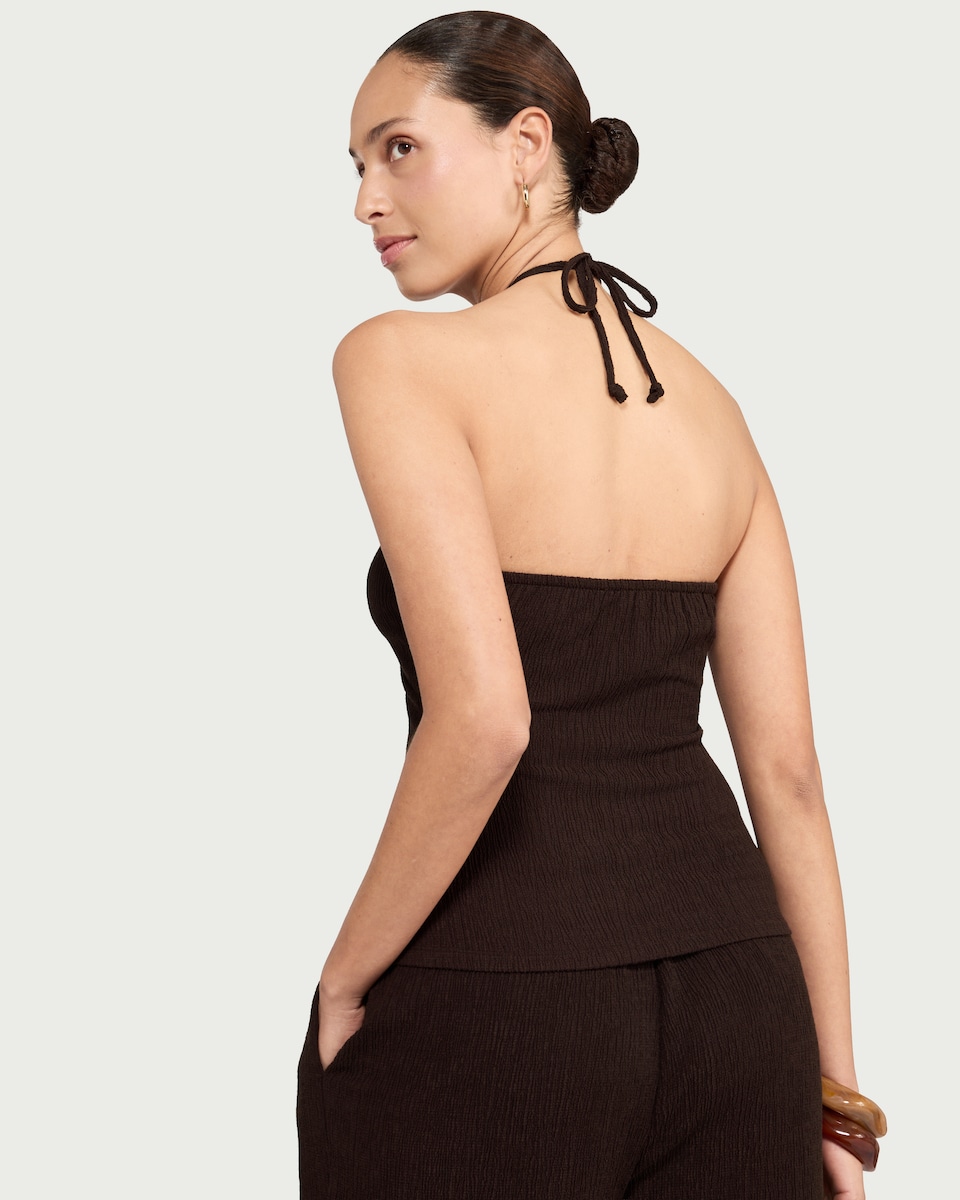 image 1 of F&F Textured Halterneck Co-ord Top in Brown