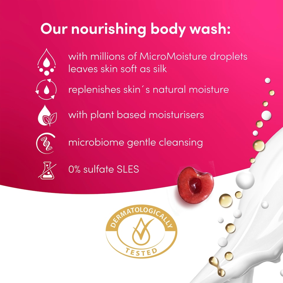 image 1 of Dove Rejuvenating 24hr Moisturisation Advanced Care Body Wash Shower Gel Cherry & Chia Milk 225ml
