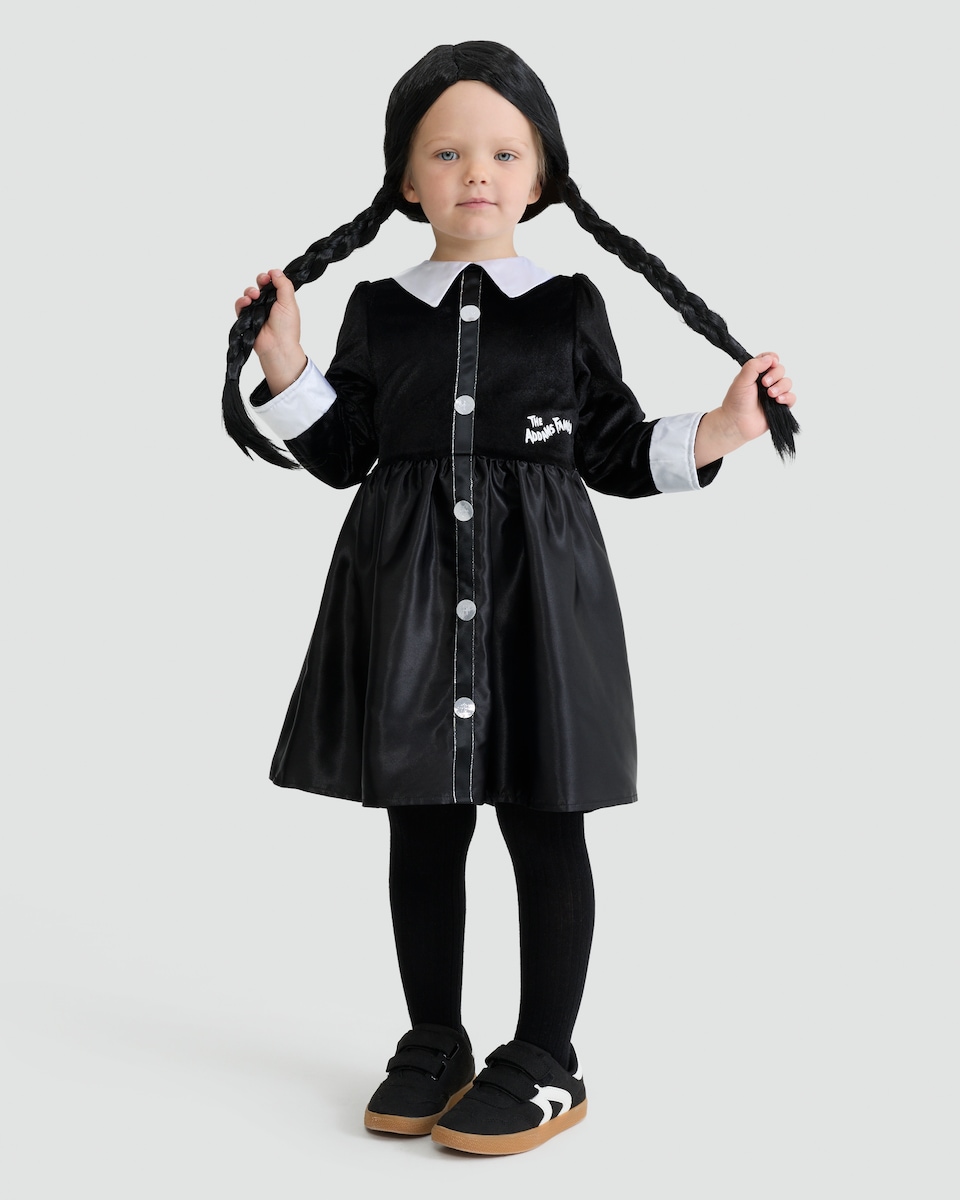 image 1 of Wednesday Addams 2-Piece Fancy Dress Costume in Black