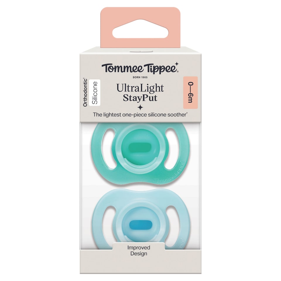 image 1 of Tommee Tippee Ultra Light Stay Put Soothers x2 0-6 Months