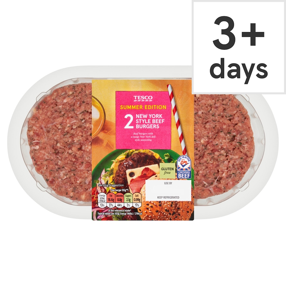 Tesco 2 New York Style Deli Burgers 227g