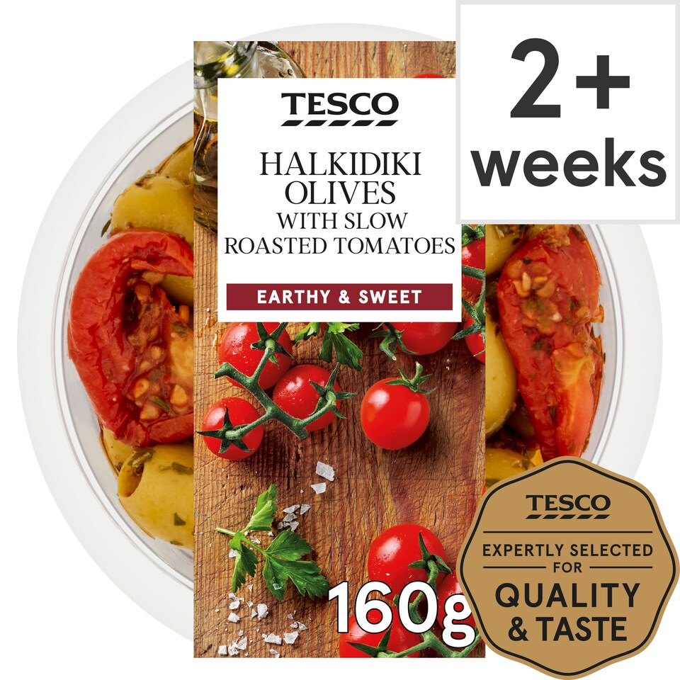 Tesco Halkidiki Olives & Slow Roasted Tomatoes 160G